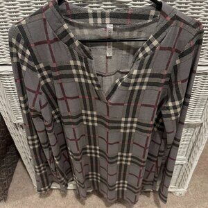 NEW Ladies Dear Scarlett Terry Lizzy Top- Grey Plaid- Medium